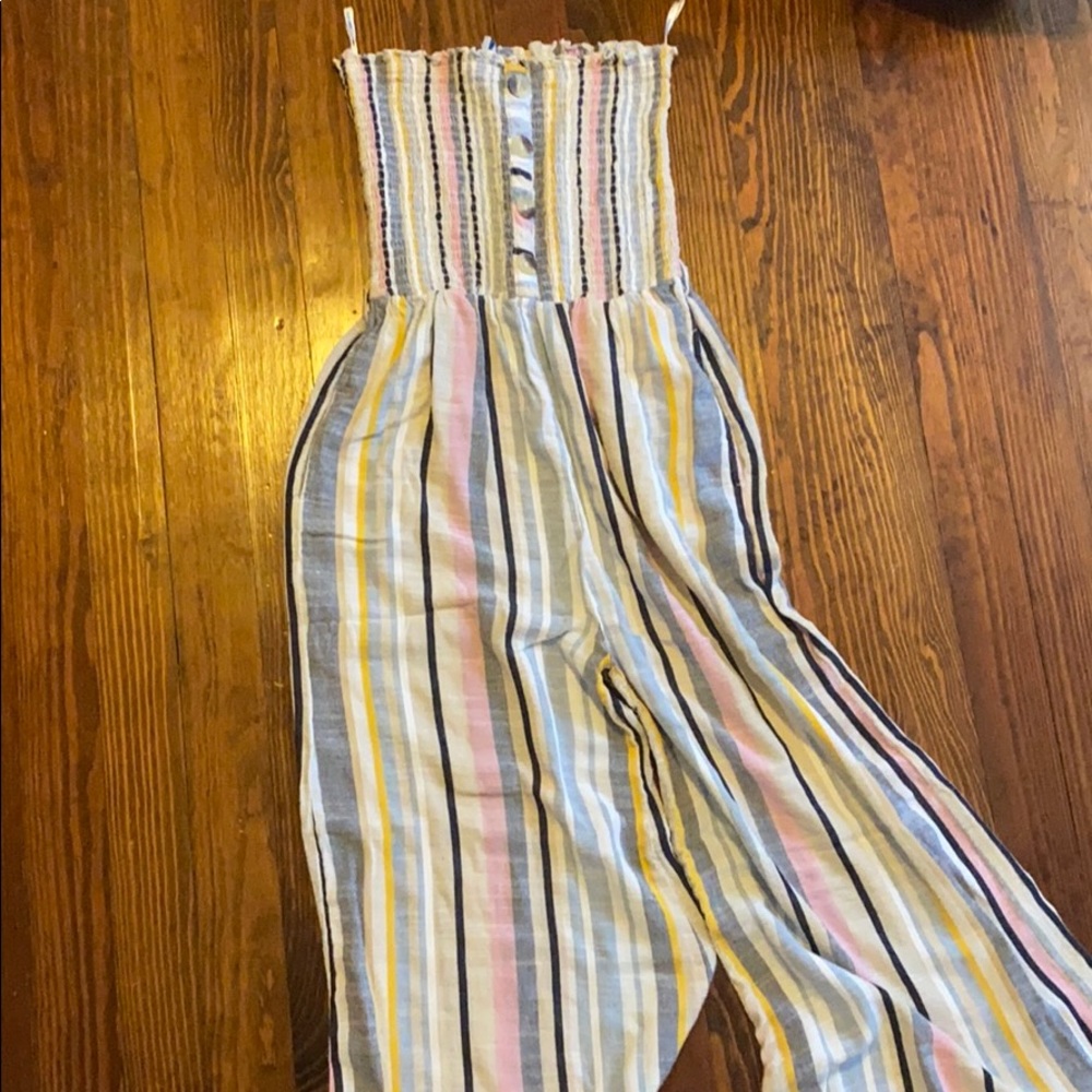 Multicolor Blue Island Ribbed Capri Jumpsuit